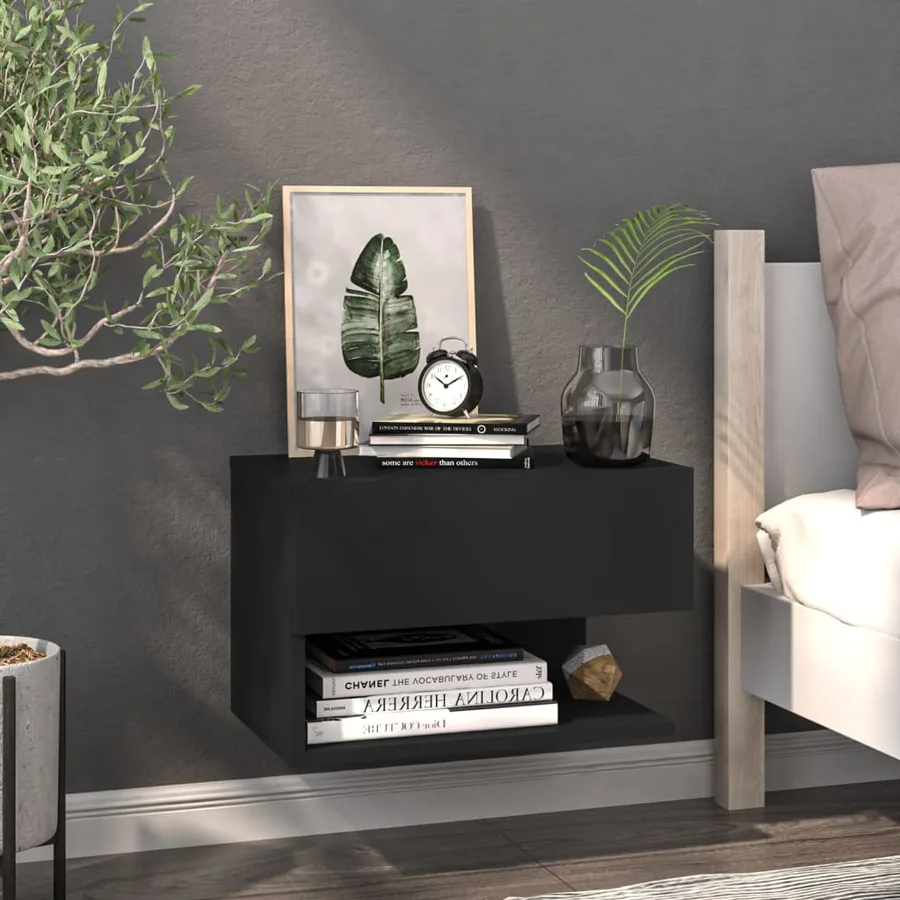 Tables de chevet murales 2 pcs Noir - 3