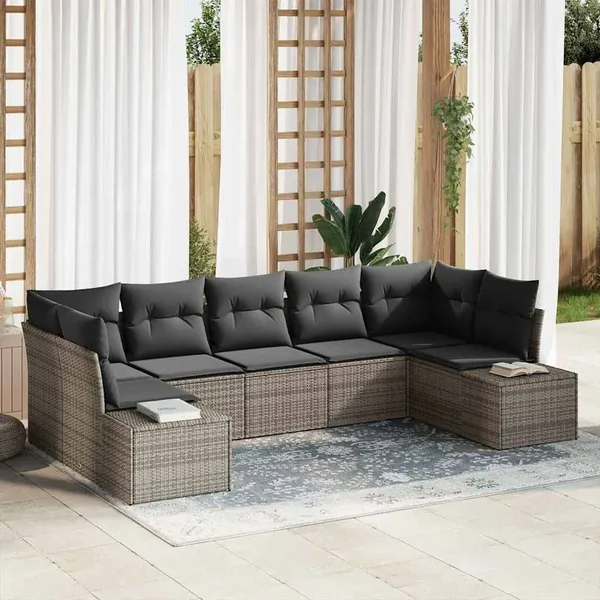 Ensemble de canapé de jardin 7 pcs Gris Poly rotin