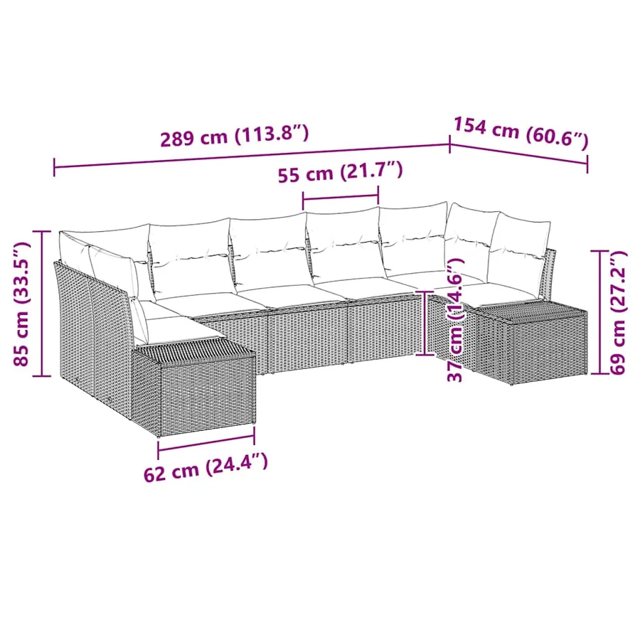 Ensemble de canapé de jardin 7 pcs Gris Poly rotin - 12