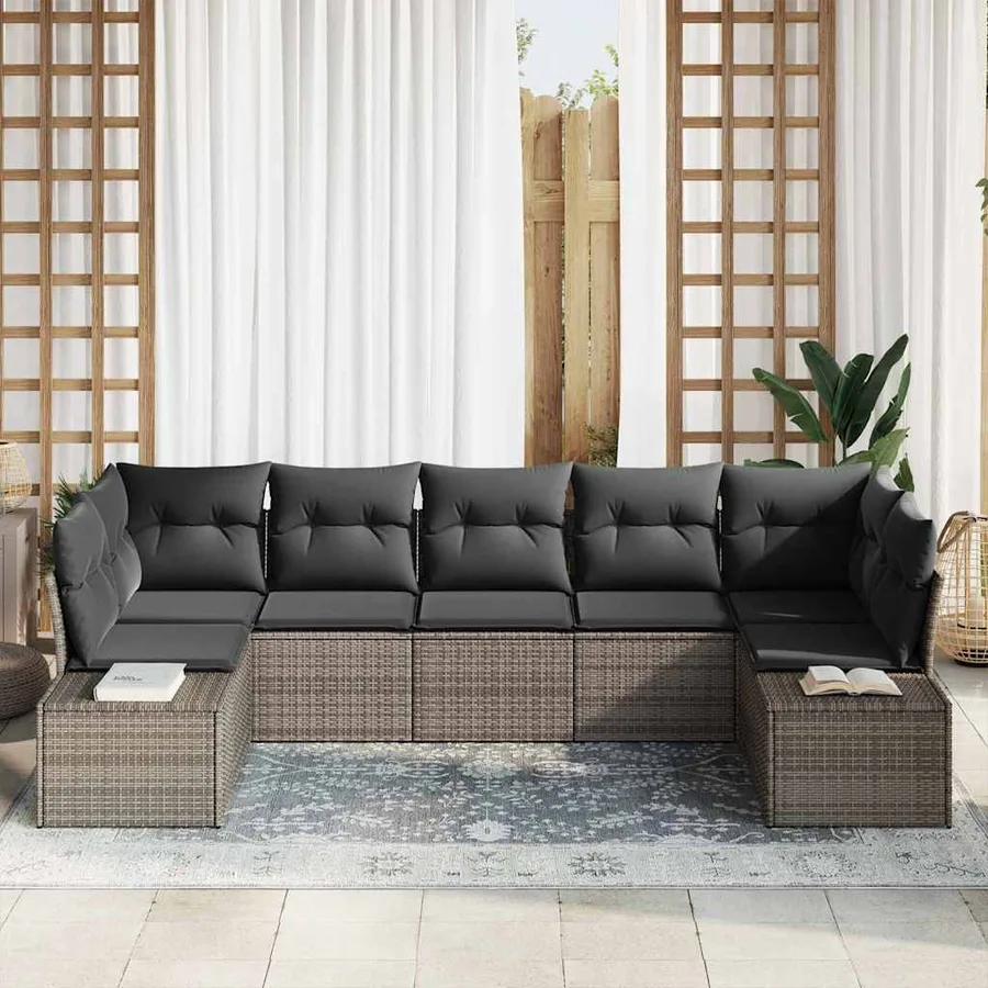Ensemble de canapé de jardin 7 pcs Gris Poly rotin - 3