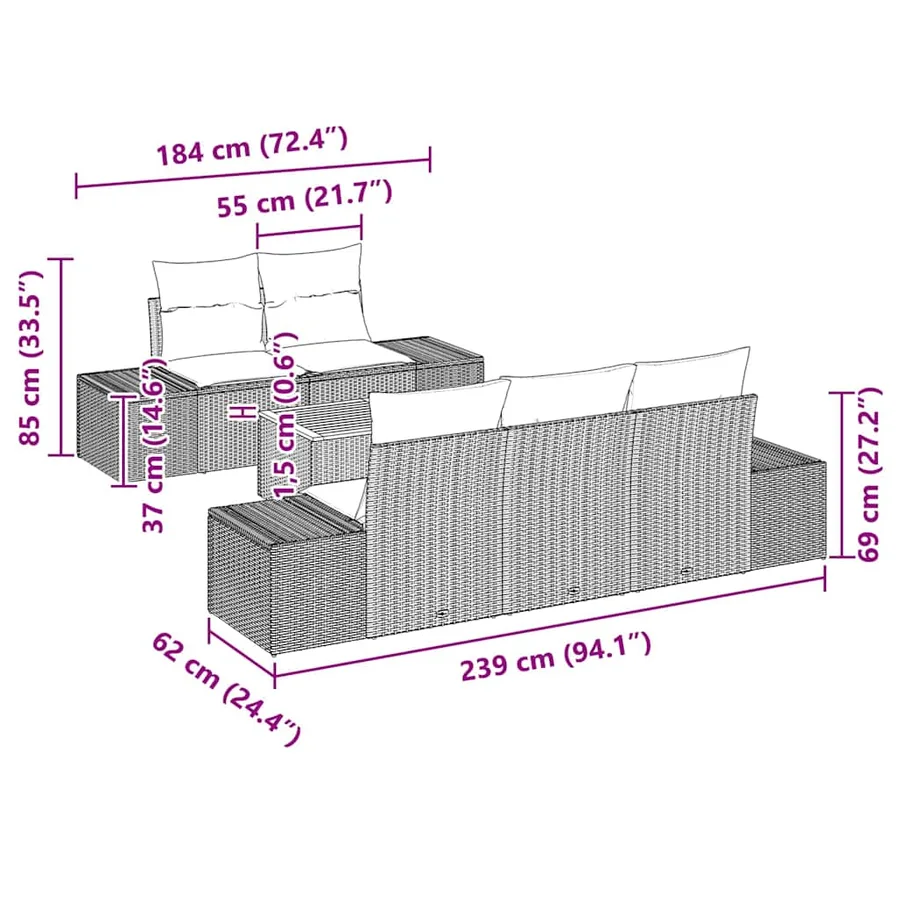 Ensemble de canapé de jardin 6 pcs Noir et Crème polyrotin - 9