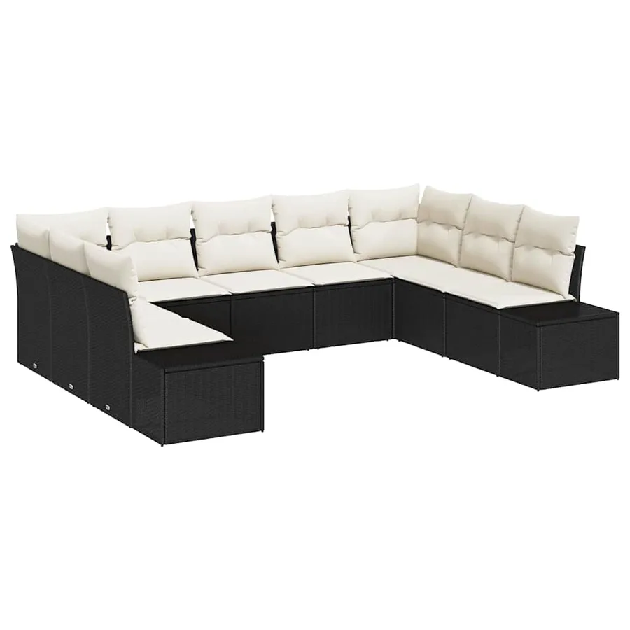 Ensemble de canapé de jardin 9 pcs Noir et Crème Polyrotin - 2