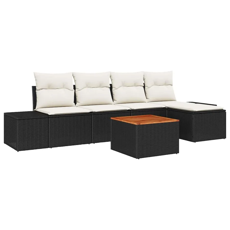 Ensemble de canapé de jardin 6 pcs Noir et Crème polyrotin - 2