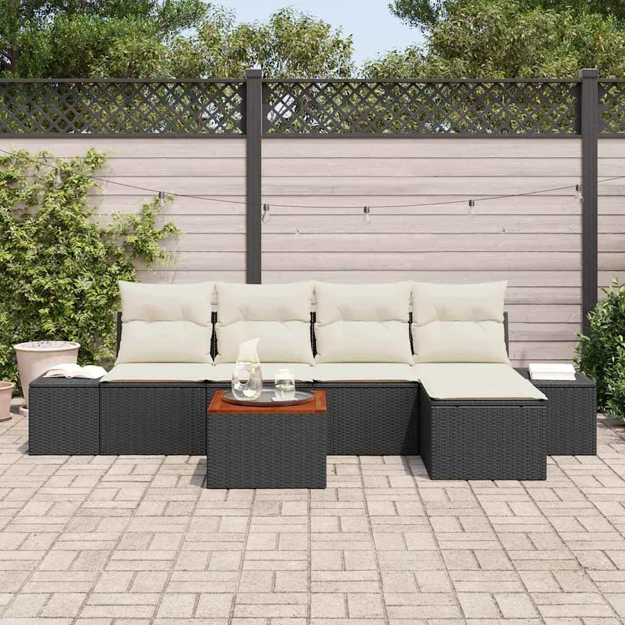 Ensemble de canapé de jardin 6 pcs Noir et Crème polyrotin - 3