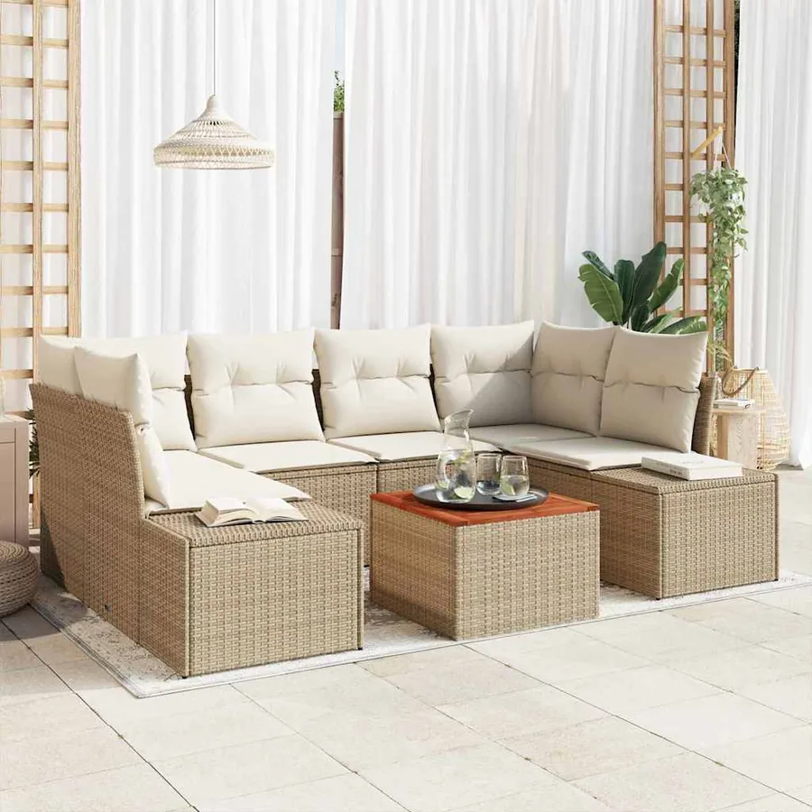 Ensemble de canapé de jardin 7 pcs Beige et crème polyrotin