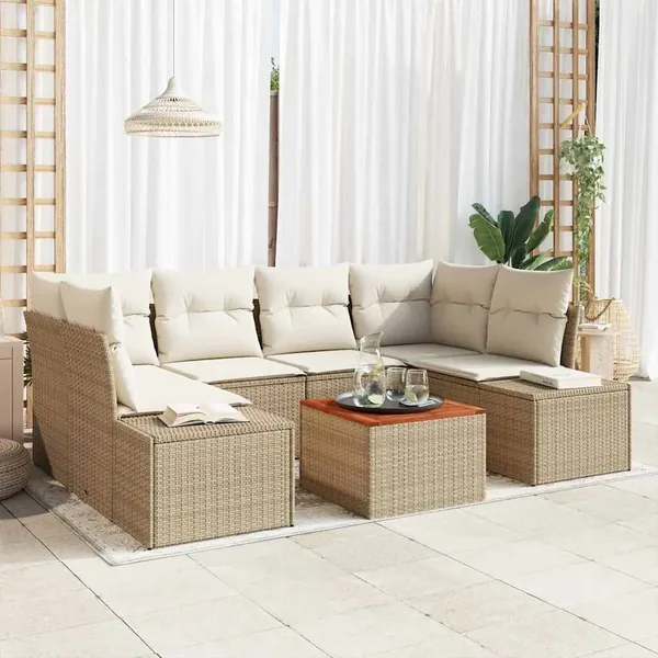 Ensemble de canapé de jardin 7 pcs Beige et crème polyrotin