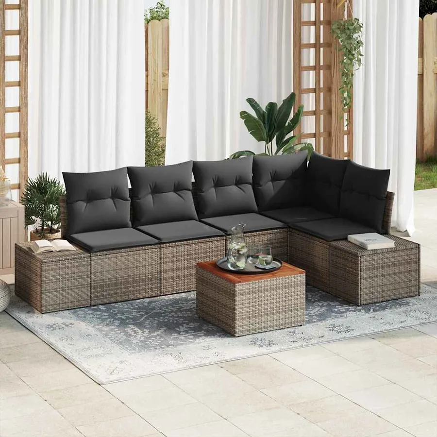 Ensemble de canapé de jardin avec stockage 6 pcs Gris polyrotin