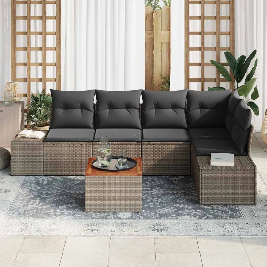 Ensemble de canapé de jardin avec stockage 6 pcs Gris polyrotin - 3