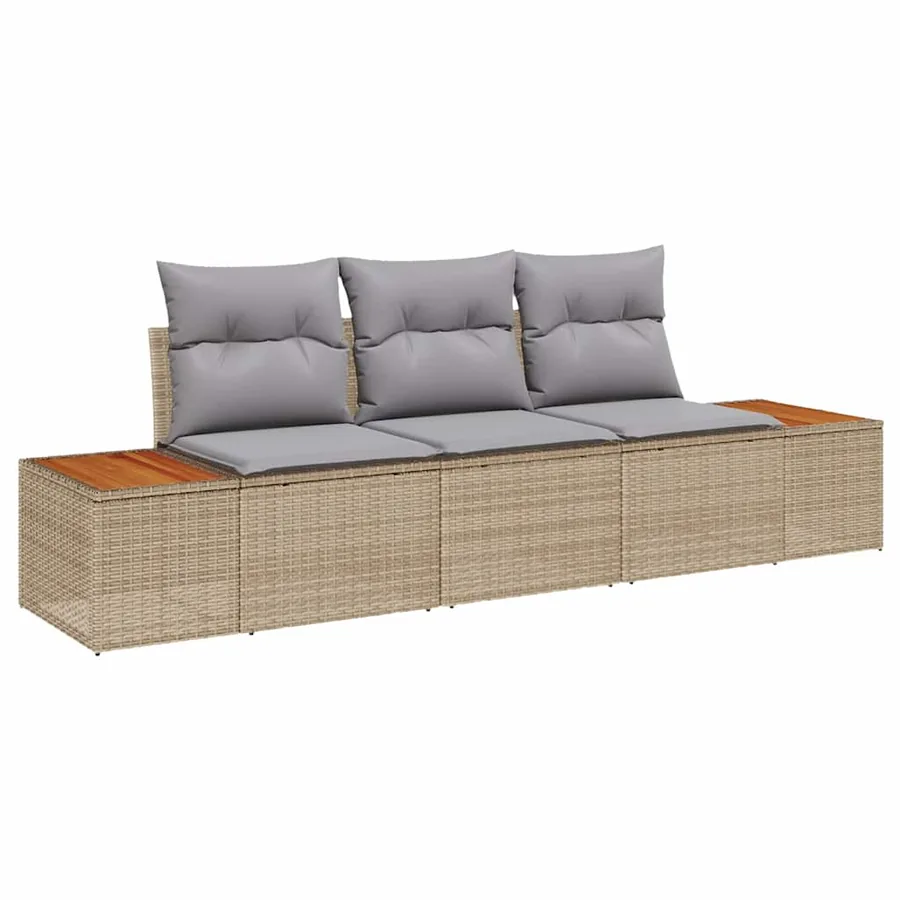 Ensemble de canapé de jardin avec coussin 3 pcs Beige polyrotin - 2