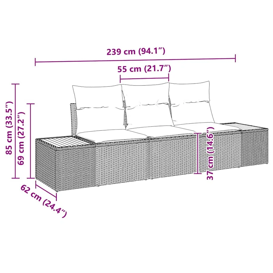 Ensemble de canapé de jardin avec coussin 3 pcs Beige polyrotin - 7