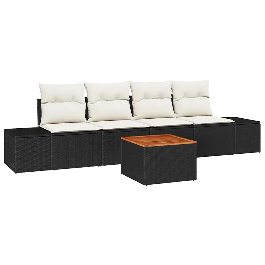 Ensemble de canapé de jardin 5 pcs Noir et Crème polyrotin - 2