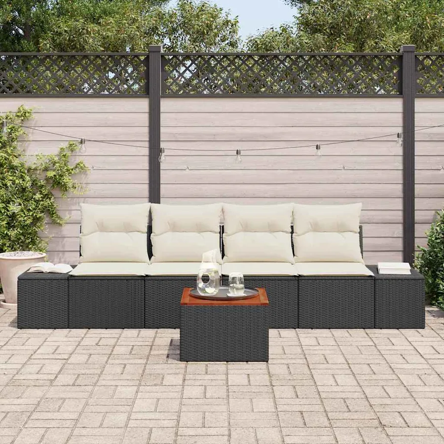 Ensemble de canapé de jardin 5 pcs Noir et Crème polyrotin - 3