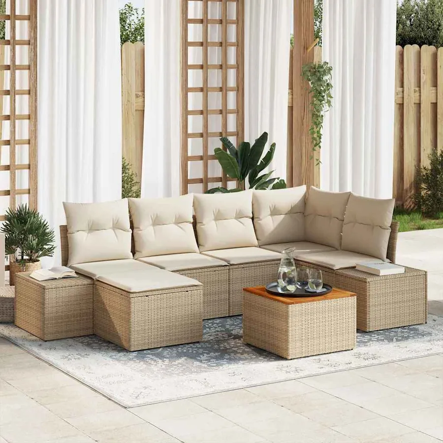 Ensemble de canapé de jardin 7 pcs Beige et blanc