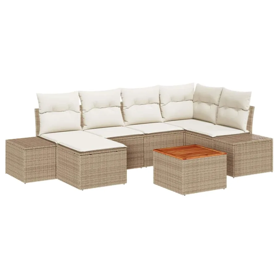 Ensemble de canapé de jardin 7 pcs Beige et blanc - 2