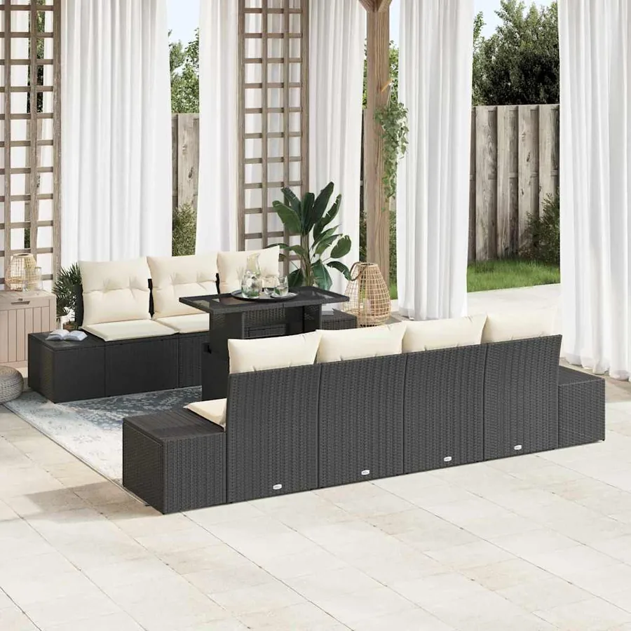 Ensemble de canapé de jardin avec coussin 8 pcs Noir et Crème