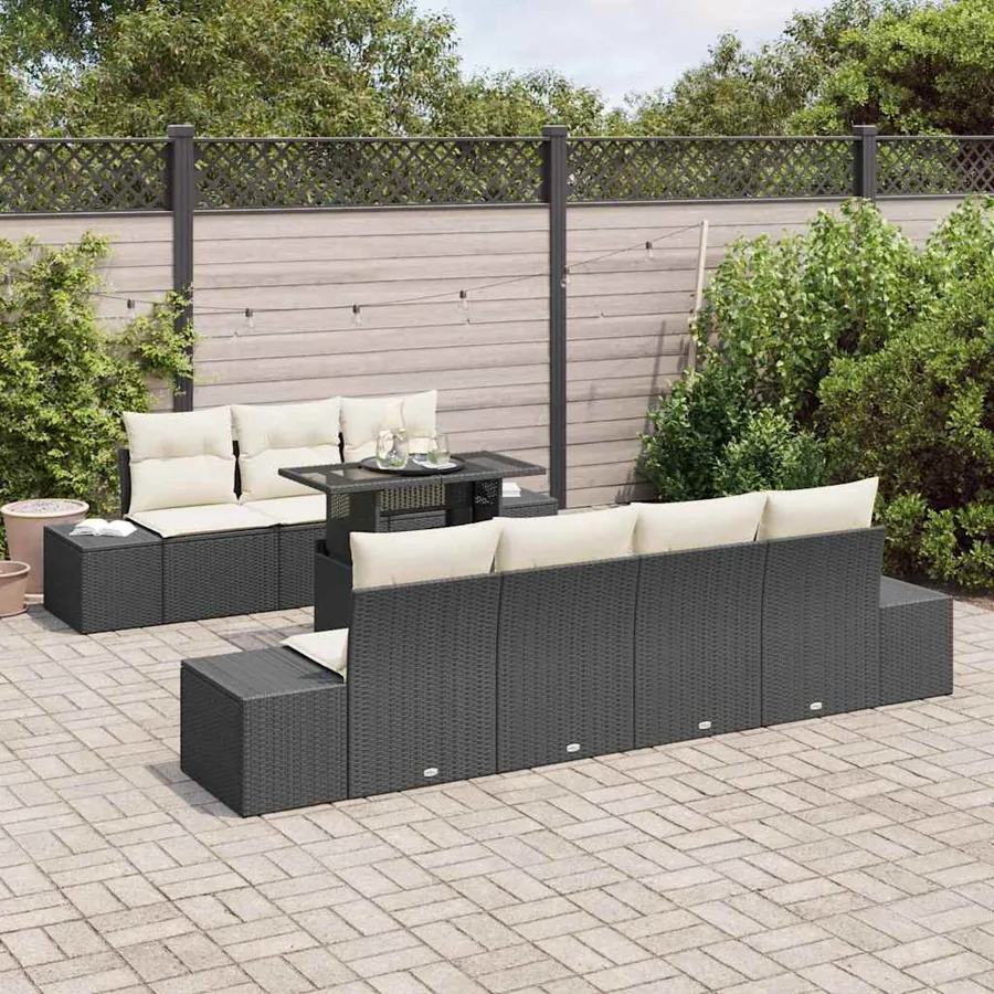 Ensemble de canapé de jardin avec coussin 8 pcs Noir et Crème - 3