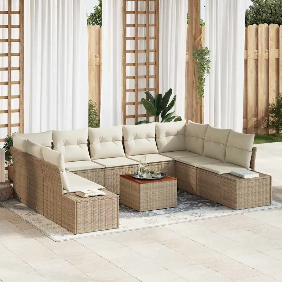 Ensemble de canapé de jardin 10 pcs Beige et blanc