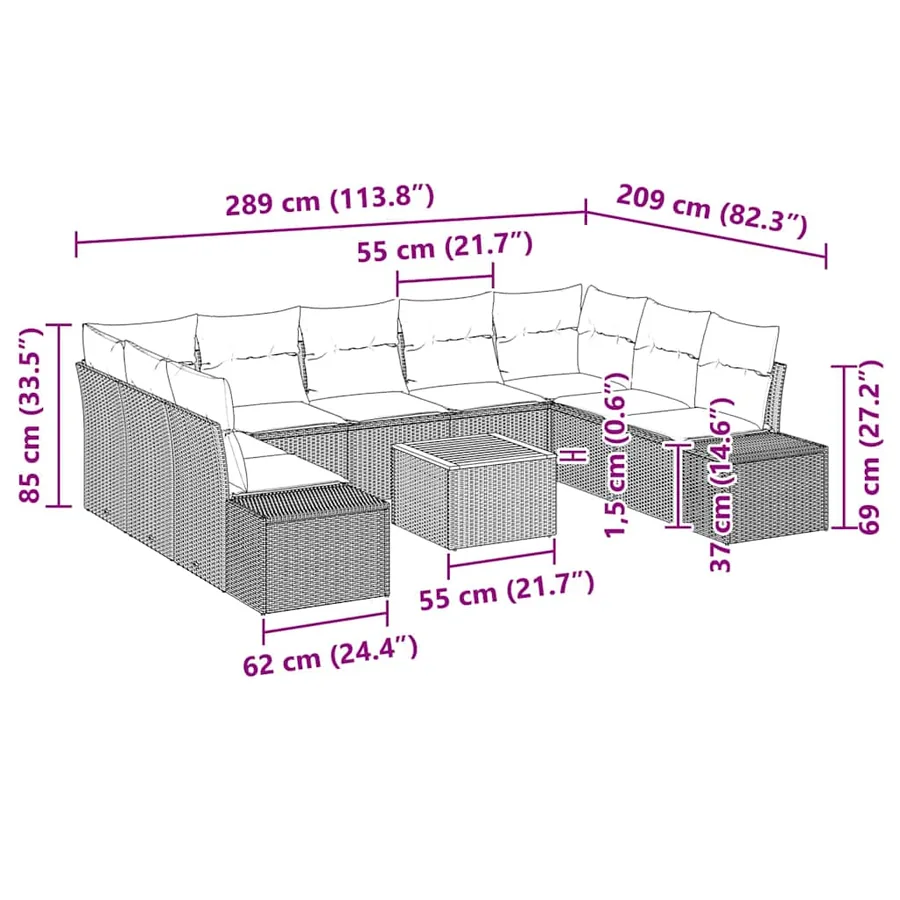 Ensemble de canapé de jardin 10 pcs Beige et blanc - 13