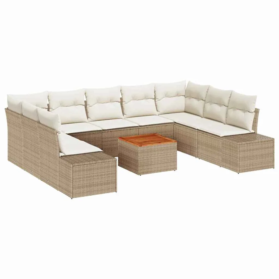 Ensemble de canapé de jardin 10 pcs Beige et blanc - 2