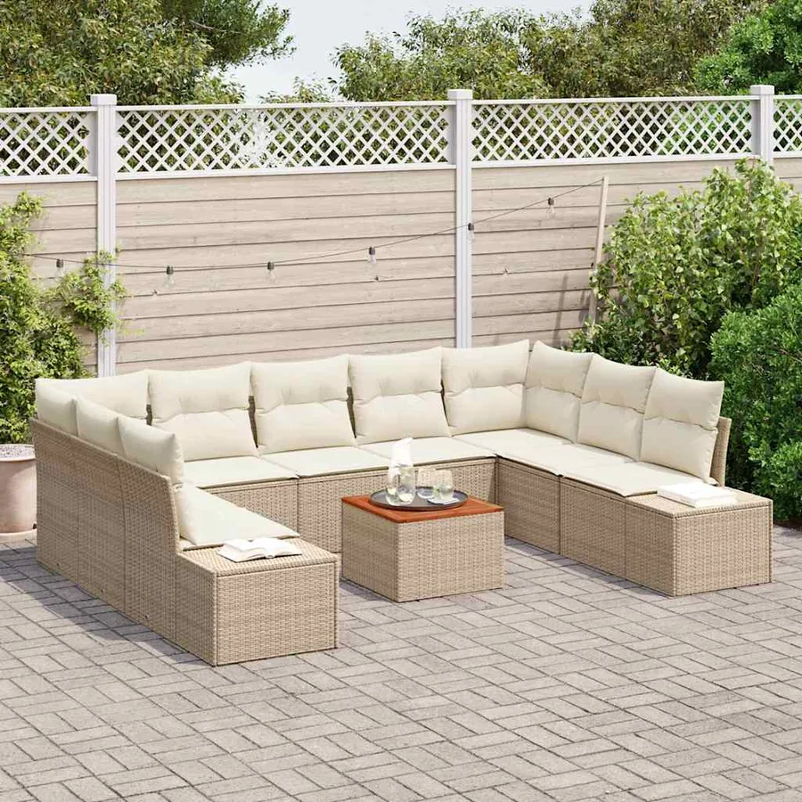 Ensemble de canapé de jardin 10 pcs Beige et blanc - 3