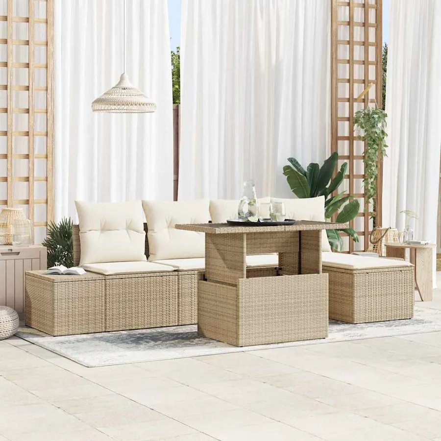 Ensemble de canapé de jardin 6 pcs Beige Poly rotin