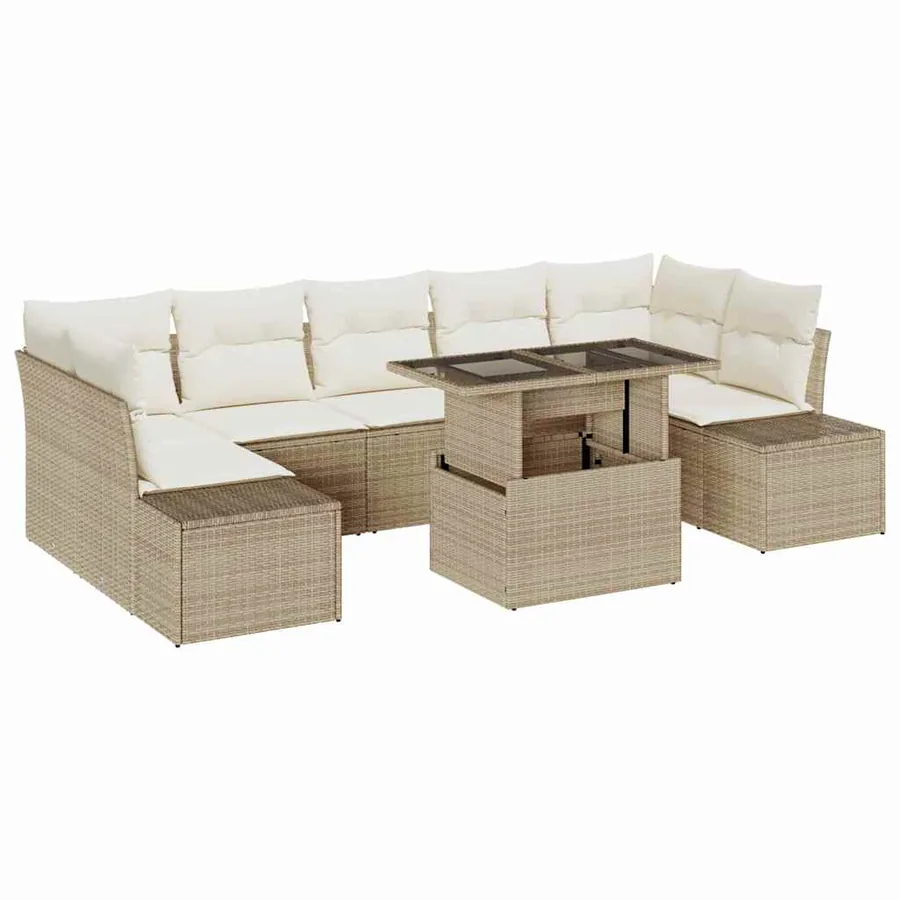 Ensemble de canapé de jardin avec coussin 8 pcs Beige et crème - 2