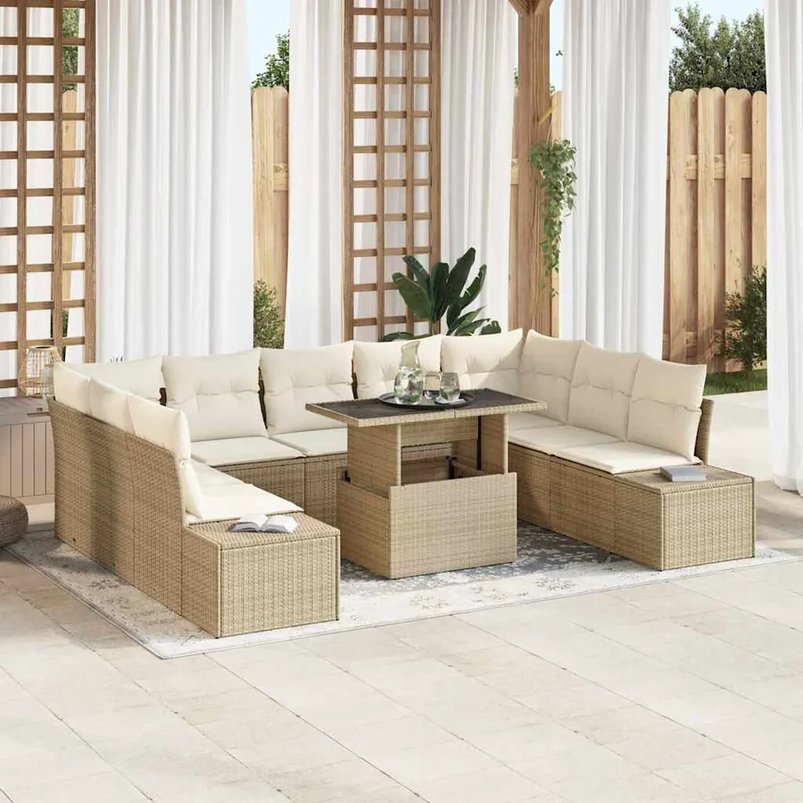 Ensemble de canapé de jardin 10 pcs Beige Poly rotin