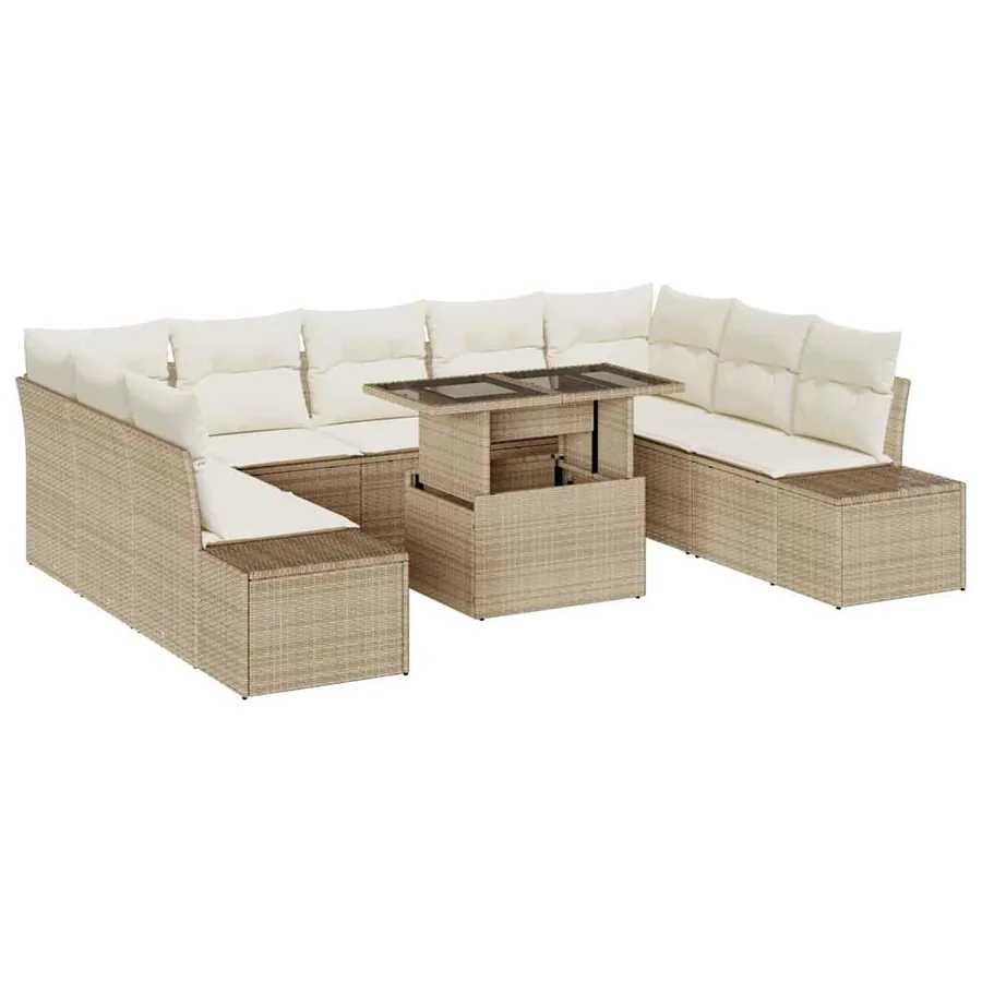 Ensemble de canapé de jardin 10 pcs Beige Poly rotin - 2