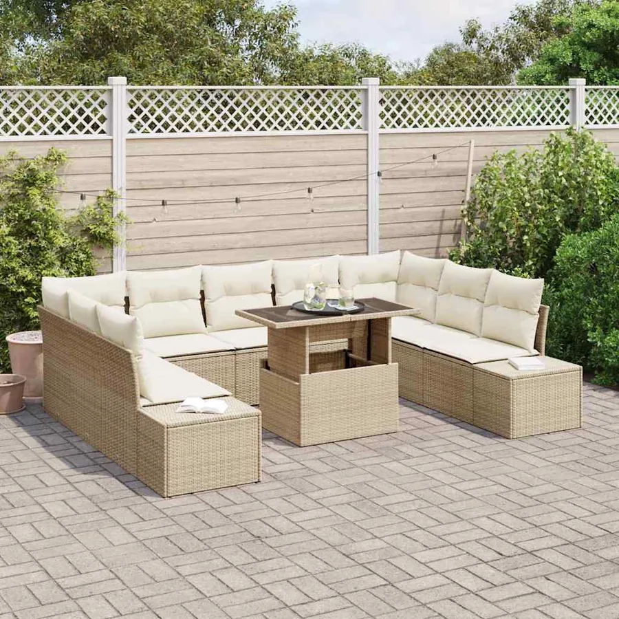 Ensemble de canapé de jardin 10 pcs Beige Poly rotin - 3
