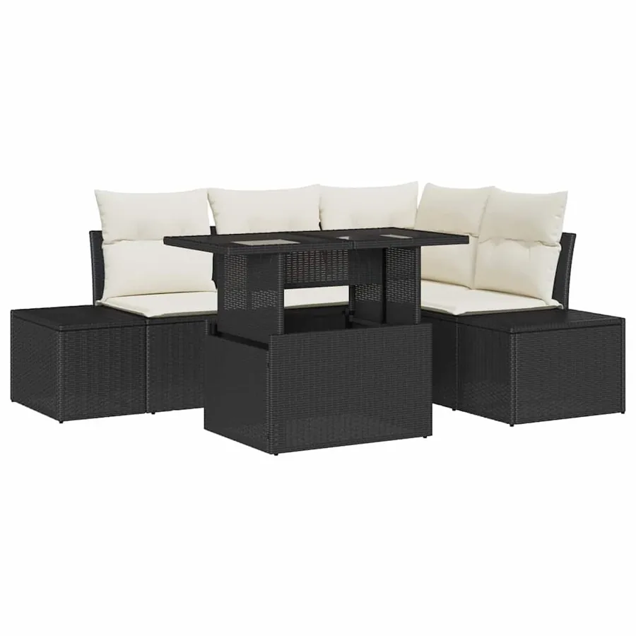 Ensemble de canapé de jardin avec coussin 5 pcs Noir polyrotin - 2
