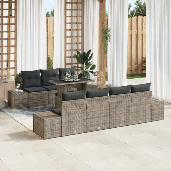Ensemble de canapé de jardin avec coussin 8 pcs Gris
