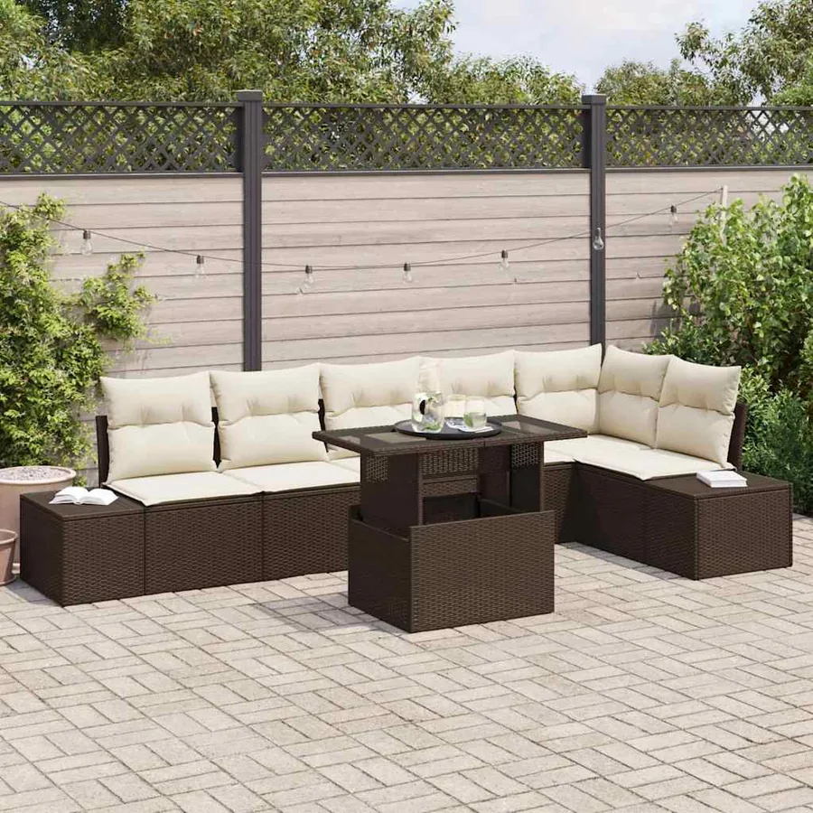Ensemble de canapé de jardin 7 pcs Marron Poly rotin