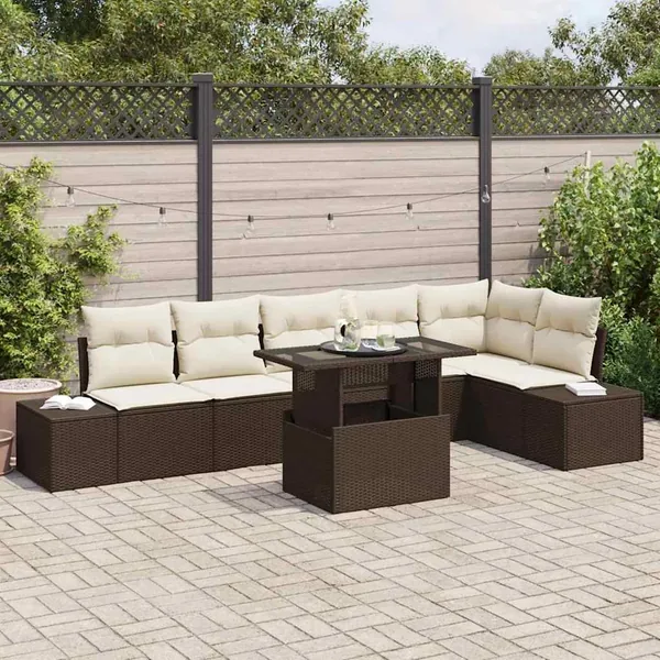 Ensemble de canapé de jardin 7 pcs Marron Poly rotin