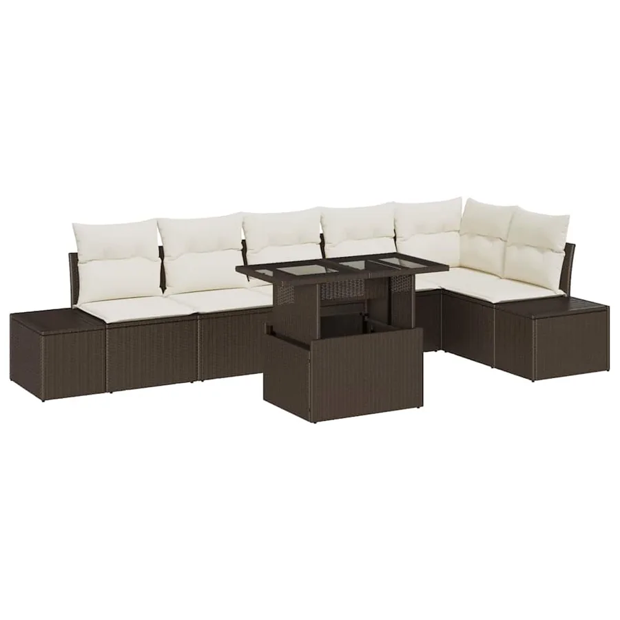 Ensemble de canapé de jardin 7 pcs Marron Poly rotin - 2
