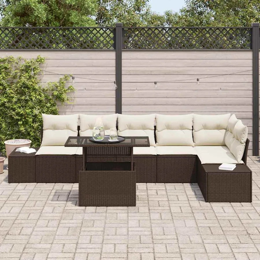 Ensemble de canapé de jardin 7 pcs Marron Poly rotin - 3