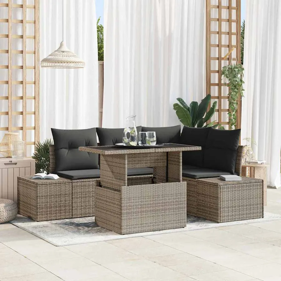 Ensemble de canapé de jardin avec coussin 5 pcs Gris polyrotin
