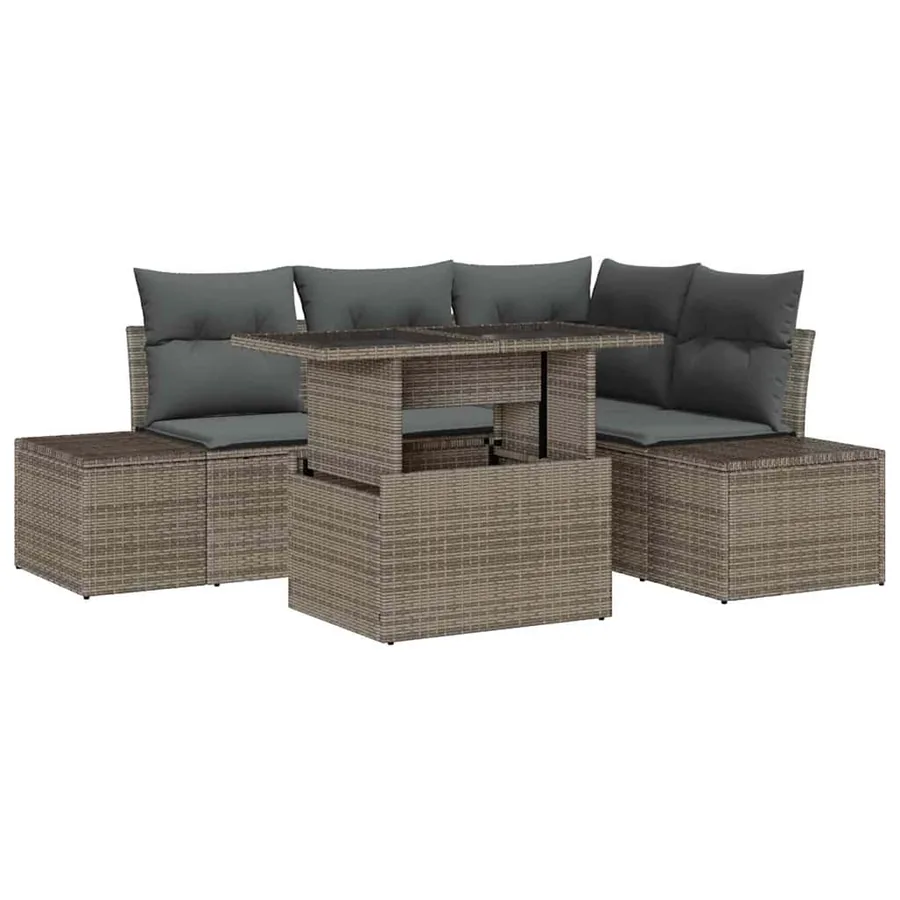 Ensemble de canapé de jardin avec coussin 5 pcs Gris polyrotin - 2