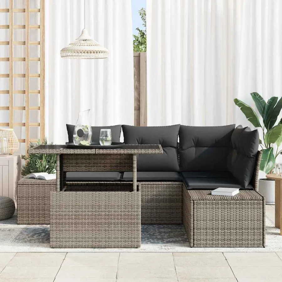 Ensemble de canapé de jardin avec coussin 5 pcs Gris polyrotin - 3