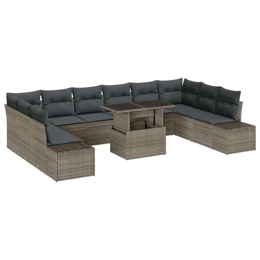 Ensemble de canapé de jardin avec coussin 11 pcs Gris polyrotin - 2