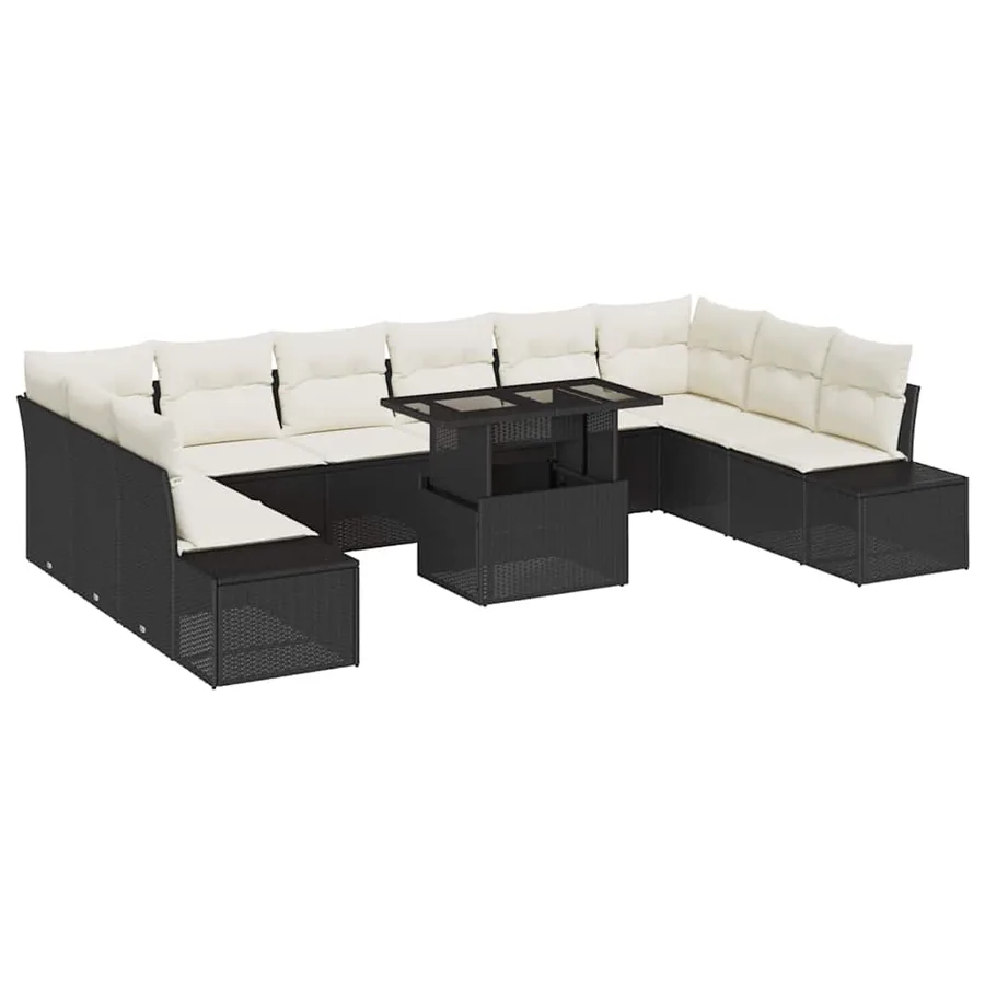 Ensemble de canapé de jardin 11 pcs Noir Poly rotin - 2