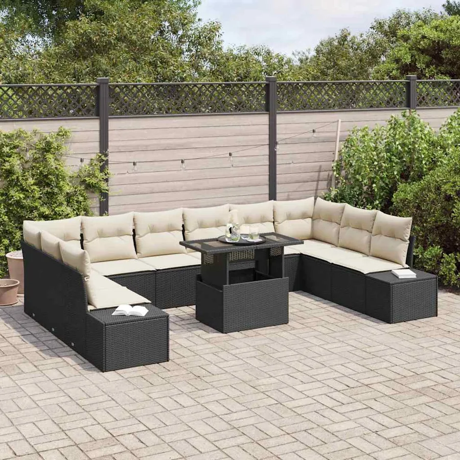 Ensemble de canapé de jardin 11 pcs Noir Poly rotin - 3
