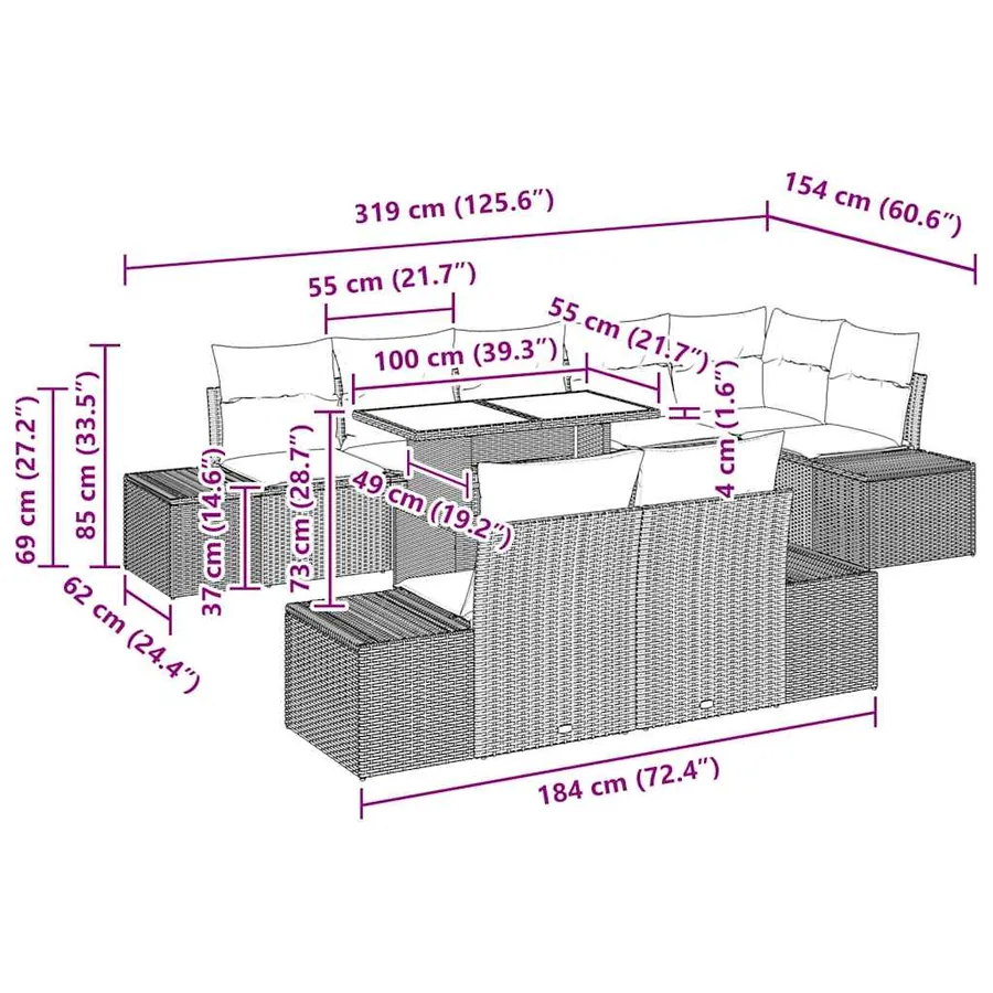 Ensemble de canapé de jardin 9 pcs Beige Poly rotin - 15