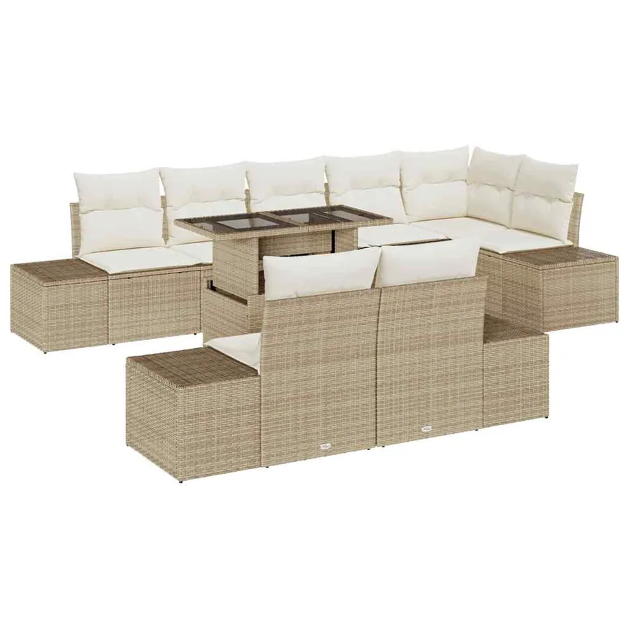 Ensemble de canapé de jardin 9 pcs Beige Poly rotin - 2