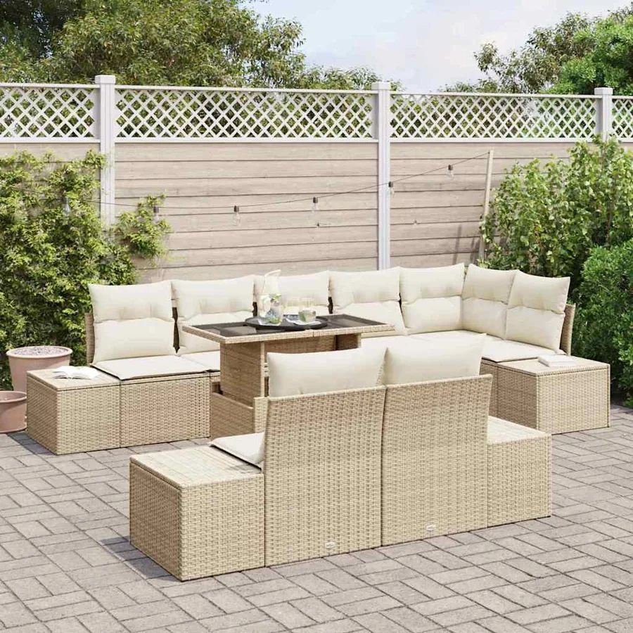 Ensemble de canapé de jardin 9 pcs Beige Poly rotin - 3