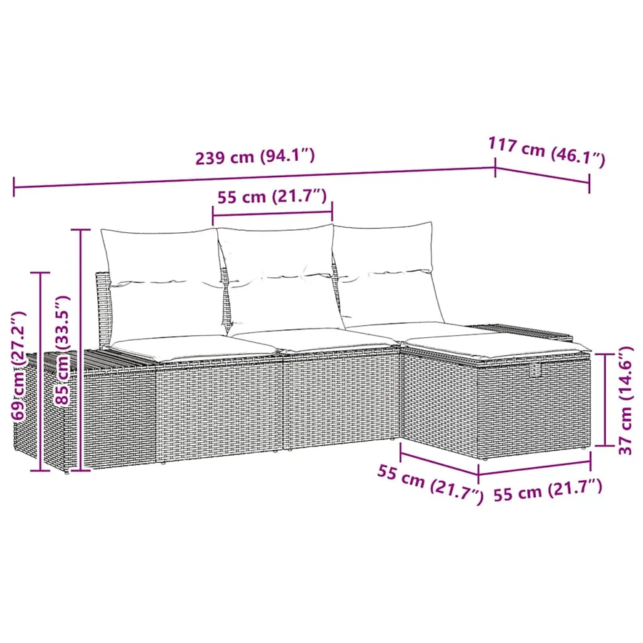 Ensemble de Canapés avec coussin 4 pcs polyrotin - 12