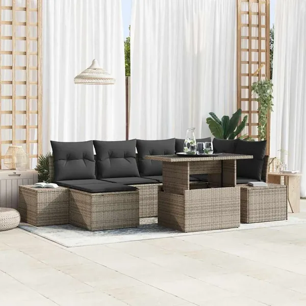 Ensemble de canapé de jardin 7 pcs Gris Poly rotin