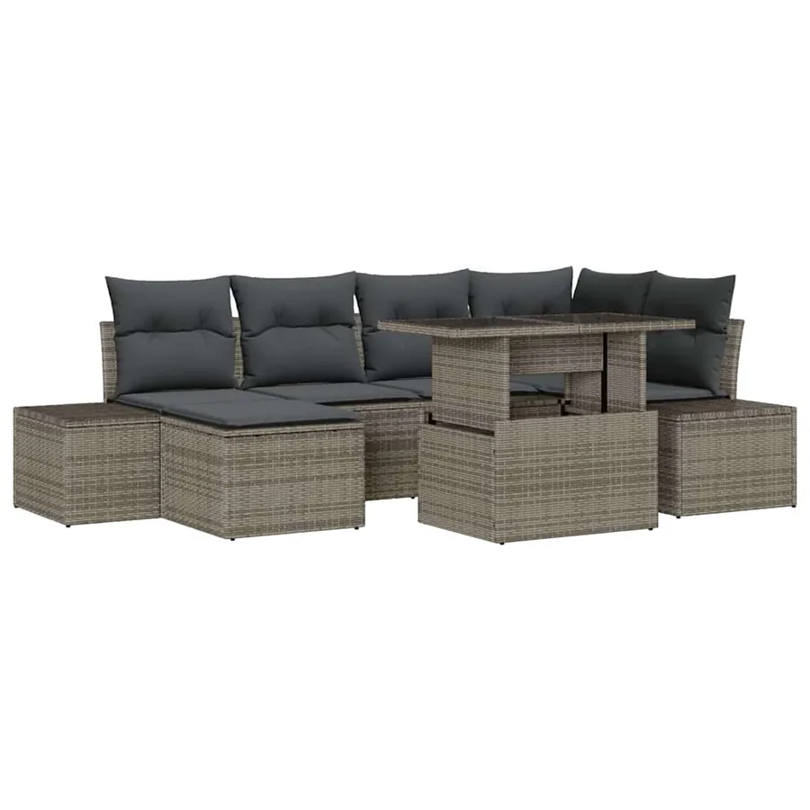 Ensemble de canapé de jardin 7 pcs Gris Poly rotin - 2