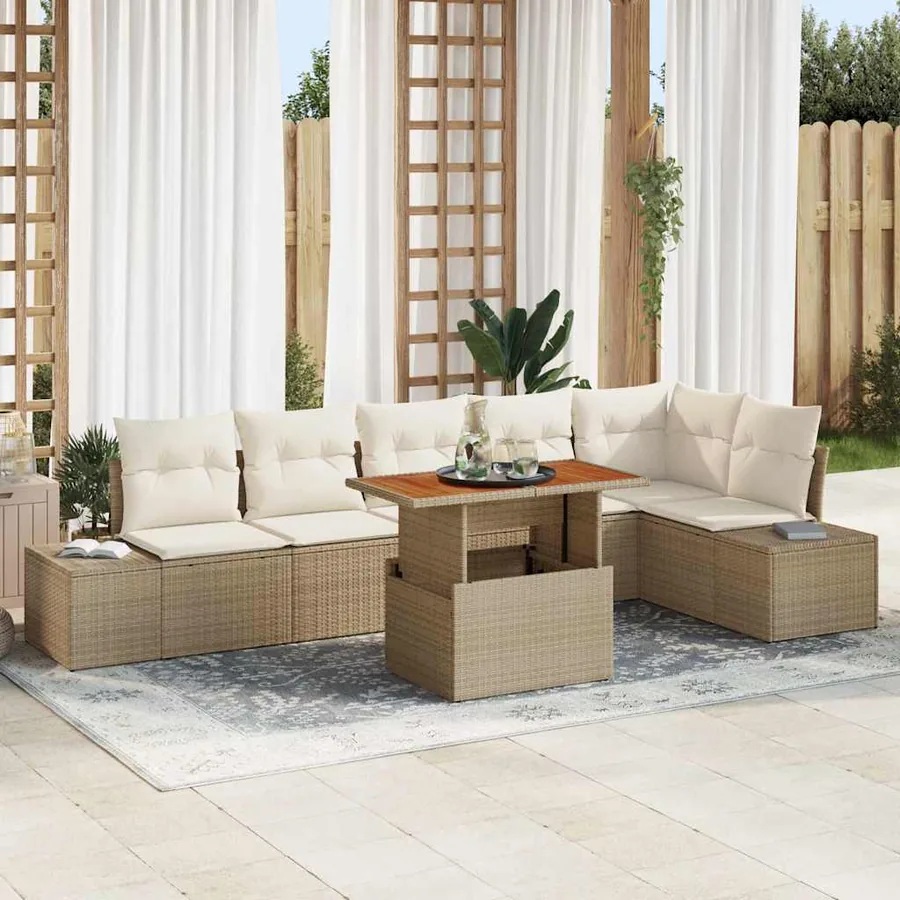 Ensemble de canapé de jardin 7 pcs Beige Poly rotin