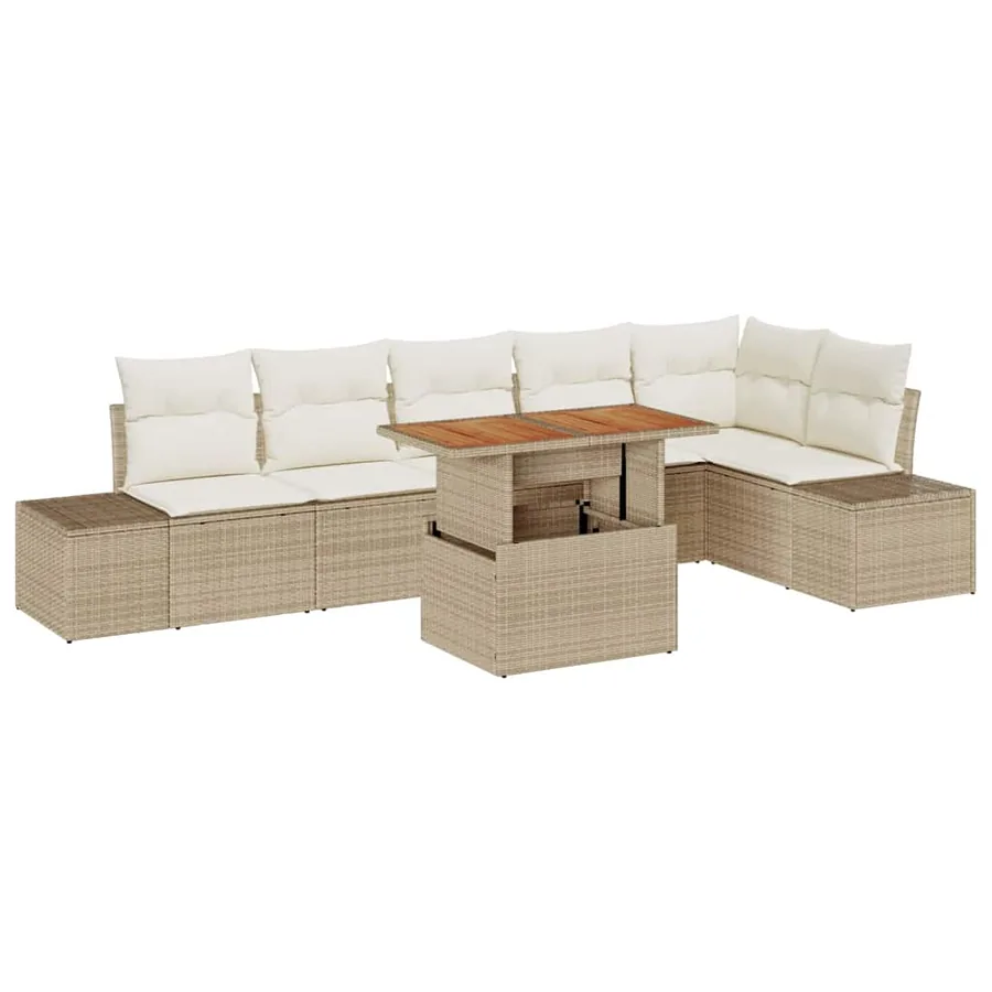 Ensemble de canapé de jardin 7 pcs Beige Poly rotin - 2