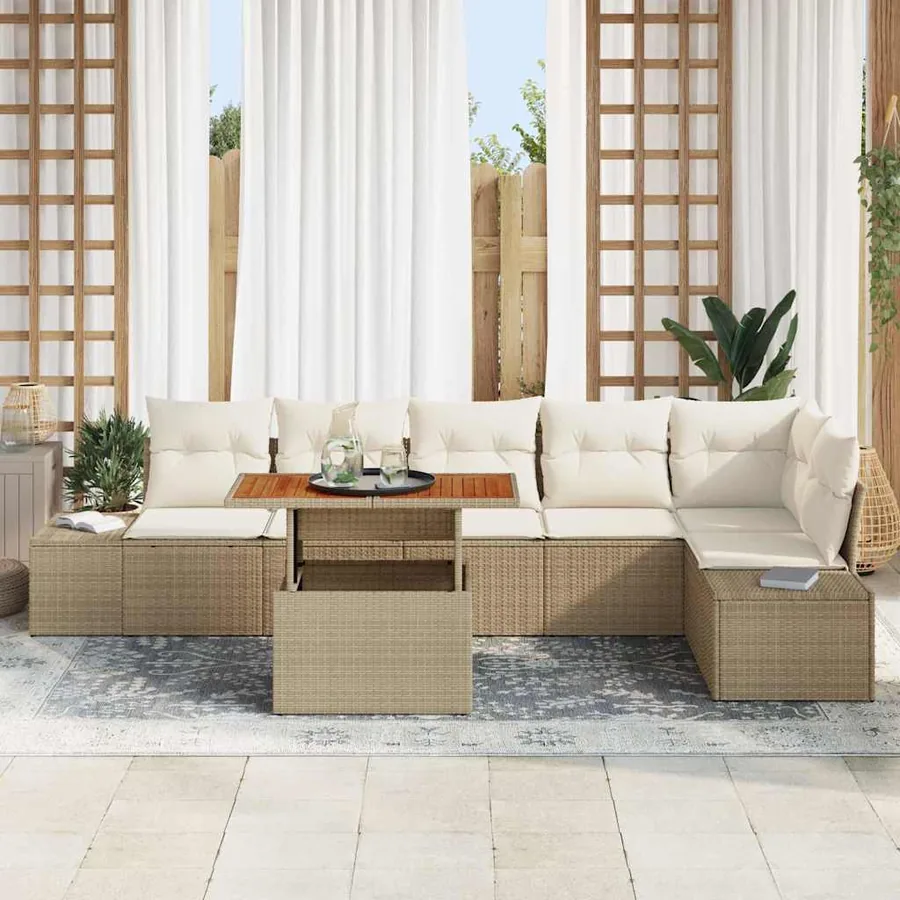 Ensemble de canapé de jardin 7 pcs Beige Poly rotin - 3